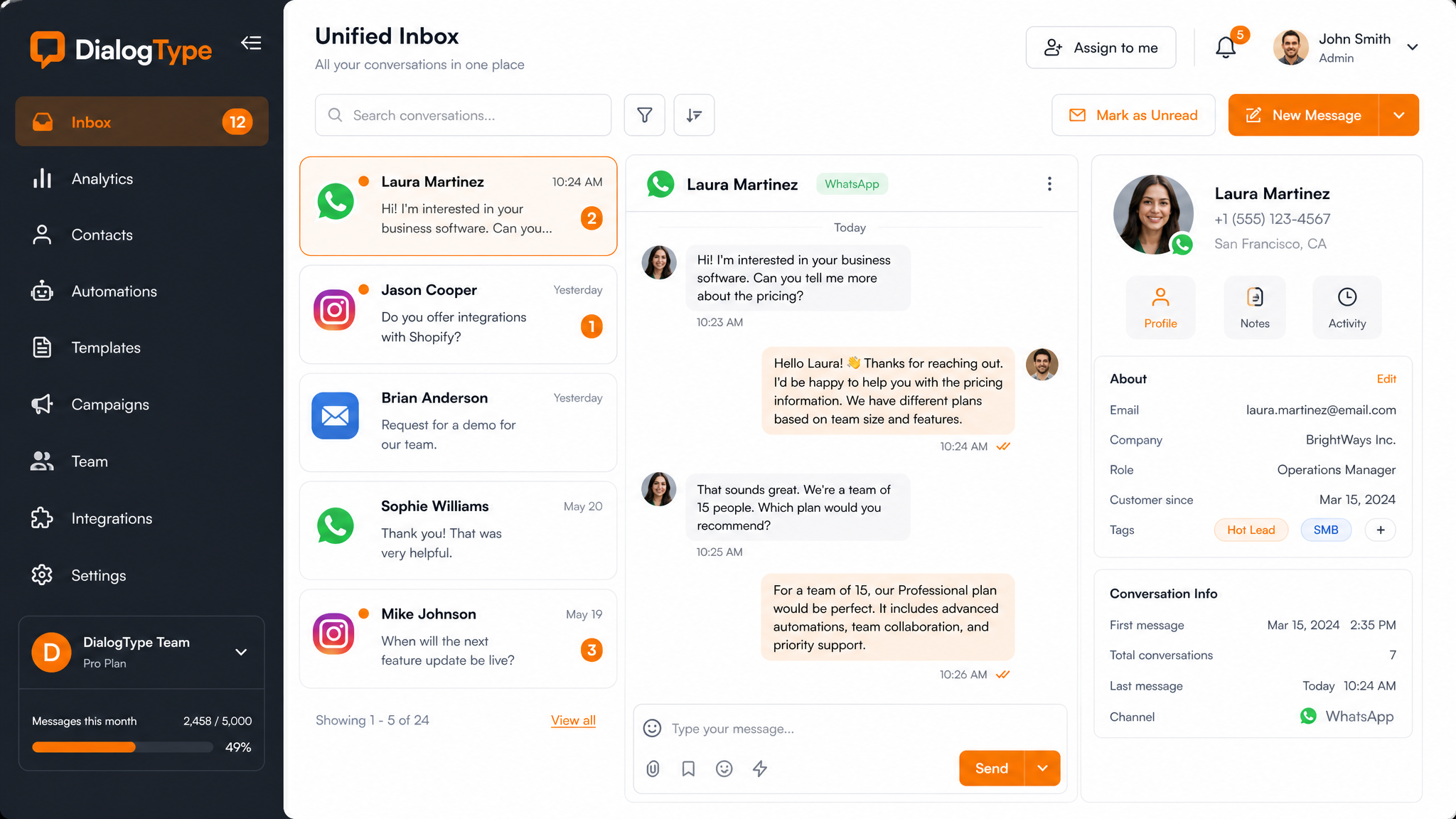 DialogType omnichannel inbox